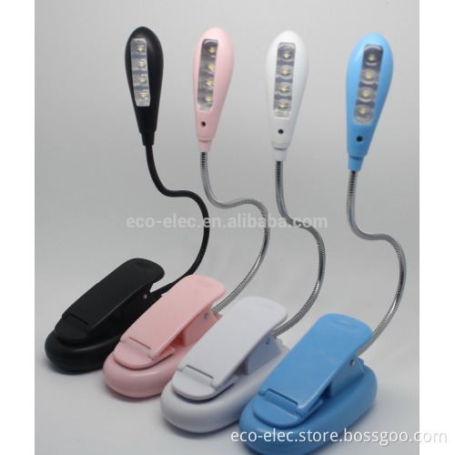 Extra-Bright 4 LED Book Reading Light Easy Clip Soft Padded Clamp. Perfect for Bookworms desk light Can be used as Flash light